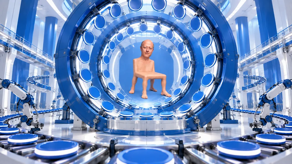 CHAIREMY inside a massive circular payment machine